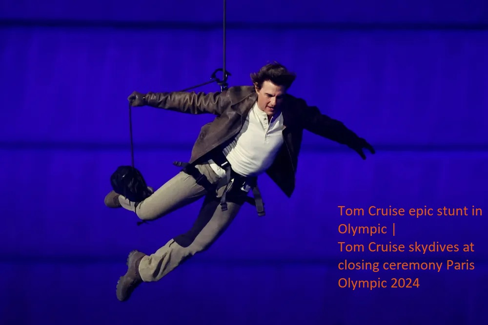 Tom Cruise epic stunt in Olympic | Tom Cruise skydives at closing ceremony Paris Olympic 2024